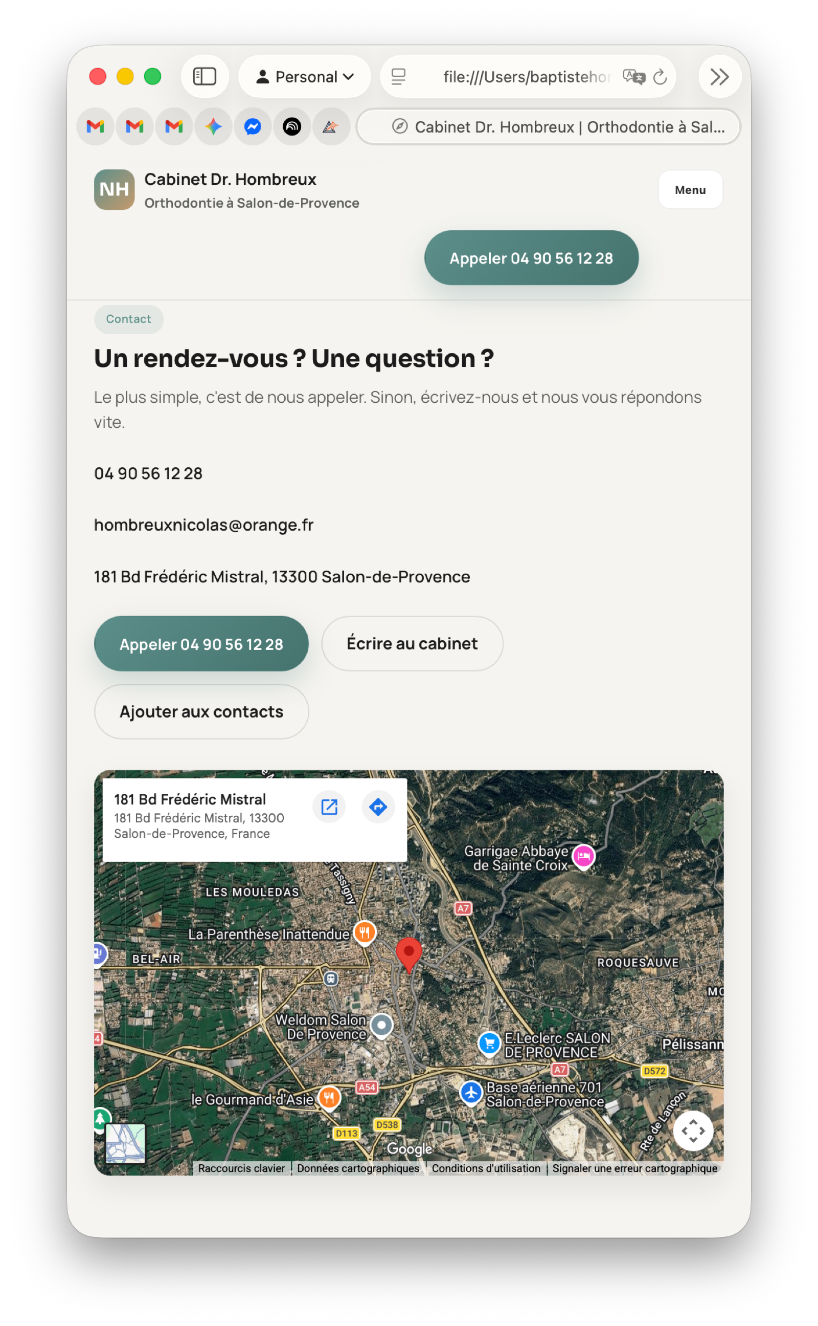 provence-ortho.com — contact and booking section