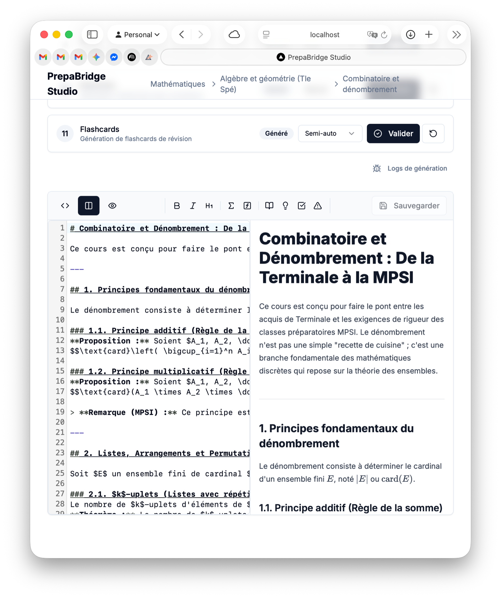 PrepaBridge Studio — course outline editor